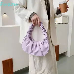 Túi xách xếp ly FUJIOU, Túi mây vuông phong cách Hàn Quốc, Túi điện thoại đơn giản Túi bánh bao Trăng lưỡi liềm Túi đeo nách da PU dành cho nữ