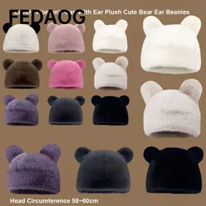 FEDAOG Mũ Nữ Đáng Yêu, Chu Vi Đầu 58-60cm Có Tai Sang Trọng Tai Gấu Dễ Thương Beanie, Mũ Bảo Vệ Tai 8 Màu