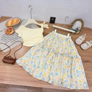 S334-[tomnaukids] Set áo lệch phối chân váy hoa dài cho bé gái size từ 8-35Kg