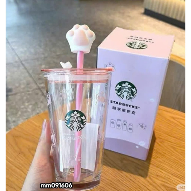 COMBO STARBUCKS 1 CHAI NƯỚC 250ML + 1 BÌNH THỦY TINH CHÂN MÈO 450ML