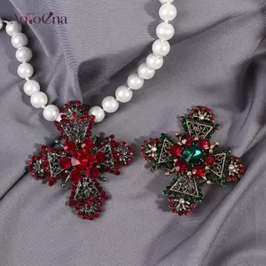 AqToCna Đỏ Kim Cương Giả Chữ Thập Thổ Cẩm Dành Cho Nữ Vintage Chân Quần Áo Khăn Kẹp Trang Sức AqToCna