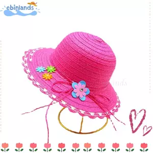 Mũ chống nắng EBINLANDS, Mũ rơm trang trí hoa 3-7 tuổi, Mũ xô rộng vành thủ công ngọt ngào Du lịch