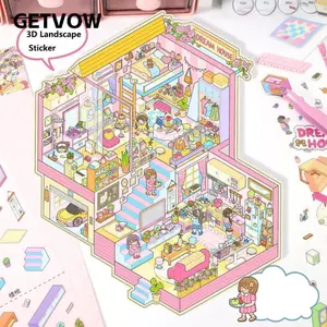 Nhãn dán cảnh thu nhỏ GETVOW, Nhãn dán phong cảnh hoạt hình Kawaii, Lễ hội sách cảnh thu nhỏ ba chiều DIY Quà tặng sinh nhật
