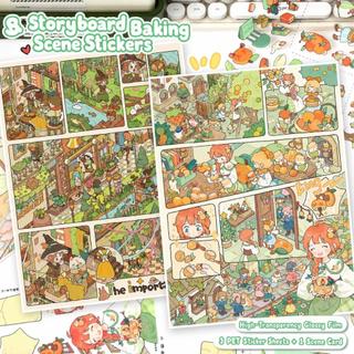 ENWEI 5 Cái [Dòng Storyboard] Nhãn dán phong cảnh Đèn màu cam Một ngày Cuộc sống quá khổ Tạp chí đường phố Trang trí văn phòng phẩm