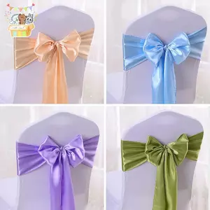 Khăn choàng Satin đầy màu sắc Đám cưới nơ ghế chất lượng cao cho vỏ bọc ghế Sash Tiệc sinh nhật Khách sạn Show Trang trí Bán buôn ELWW