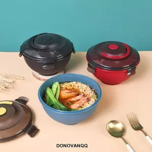 Bát mì ăn liền ký túc xá DONOVANQQ, Bát Ramen chống rò rỉ kín, An toàn cho lò vi sóng di động có nắp vòm Tay cầm gấp Bát súp Salad