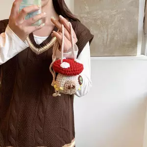 Hoạt Hình Hoạt Hình Nấm Thay Đổi Túi Trẻ Em Phụ Kiện Túi Len Handmade Đan Túi Đeo Vai Đeo Ngang Túi Nhỏ