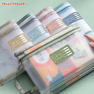 Túi lưu trữ văn phòng phẩm FAVORITEGOODS, Túi dây kéo lưới công suất lớn A4, Túi sắp xếp trong suốt hữu ích Túi trang điểm mỹ phẩm hai lớp