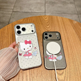 Ốp Lưng IPhone 13 15 11 17 16 12 14 ProMax  Mèo váy hồng chấm trái tim đen 7 8Plus XR X XS Max