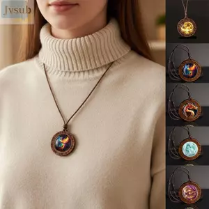 Vòng cổ mặt dây chuyền bằng gỗ JVSUB, Dây chuyền áo len dây chuyền da rồng Phượng hoàng, Vintage Boho Handmade Cổ dài trang trí cho nữ
