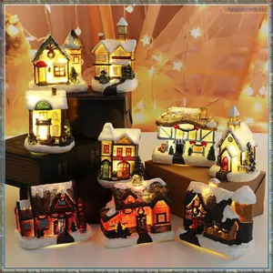 Đèn LED sáng lên Mini Village House Cảnh trang trí Giáng sinhResin Xmas Trang trí A