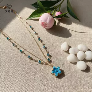 Mặt dây chuyền hoa mạ vàng Nelace Dây chuyền pha lê đầy màu sắc Y2K dành cho nữ Trang sức tình bạn hàng ngày [Mina]