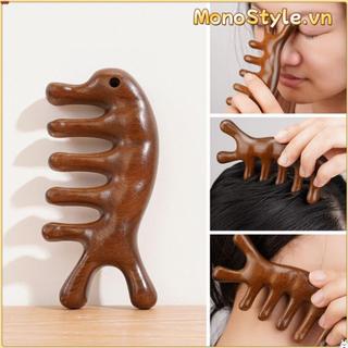 Lược massage đầu MONOSTYLE, Lược massage kinh tuyến toàn thân chống tĩnh điện đa chức năng, Răng rộng năm răng giúp tuần hoàn máu Lược massage trị liệu bằng gỗ Massage toàn thân