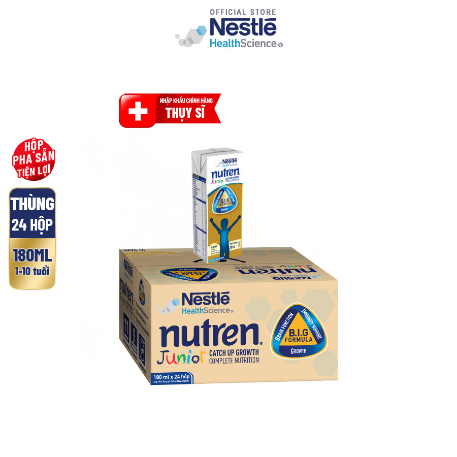 Thùng 24 Hộp Sữa Pha Sẵn NESTLÉ NUTREN JUNIOR Thụy Sĩ Công Thức BIG Tăng Trưởng 180ML
