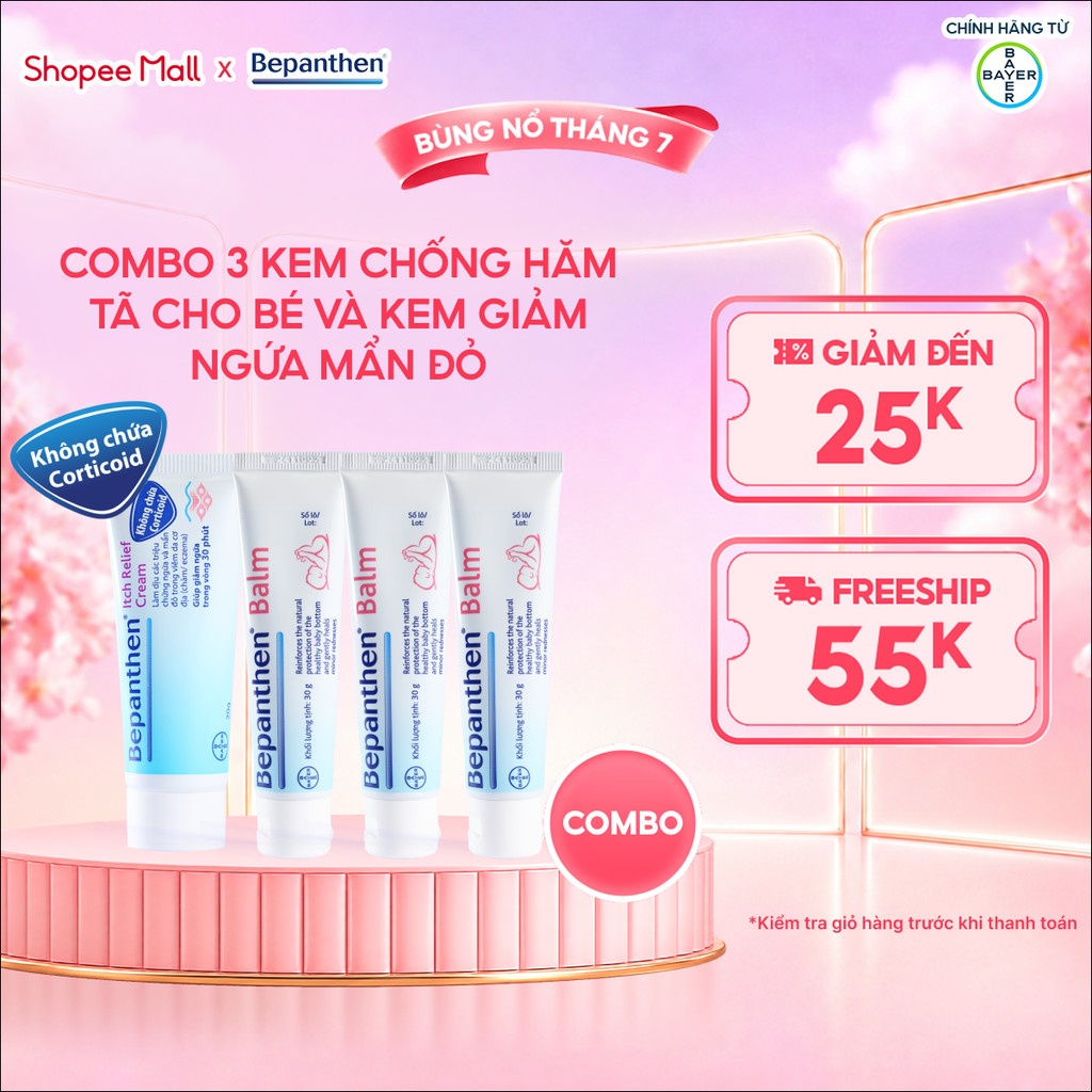 Combo 3 Kem Chống Hăm BEPANTHEN Balm Dạng Kem Mỡ Tuýp 30G x3 và Kem Giảm Ngứa BEPANTHEN Itch Relief Cream 20G Giảm Ngứa