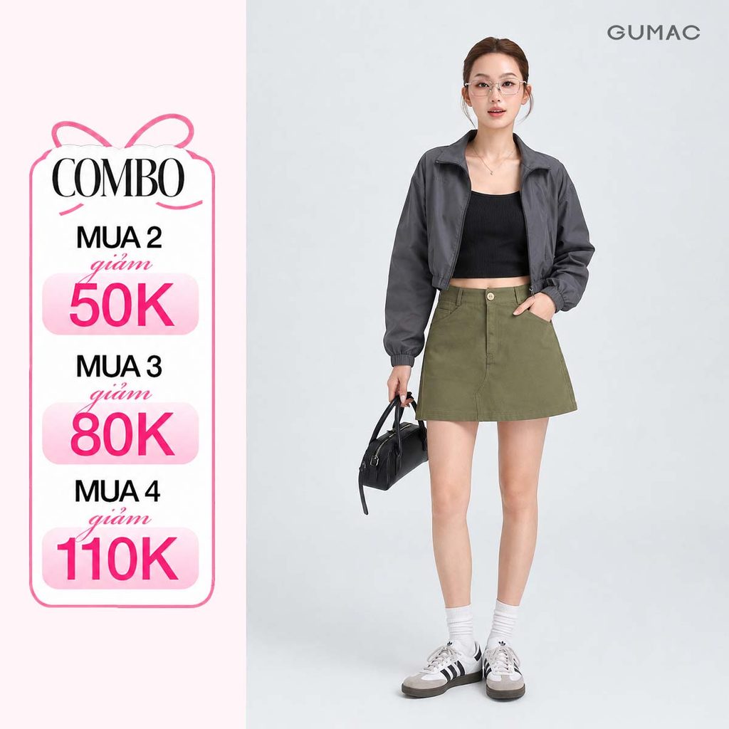 Chân Váy Nữ GUMAC Form A Ngắn Có Lót Quần Cạp Cao Chất Kaki Mềm Có Túi Dáng Đẹp Trẻ Trung YVG06040