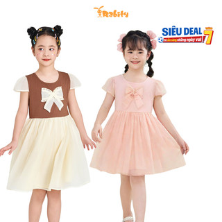 Đầm thun phối voan ngắn tay đính nơ bé gái Rabity 950.076
