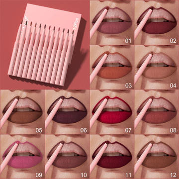 12 CHIẾC Velvet Matte Lip Liner Bộ Bút Chì, Bút Chì Đường Viền Môi Màu Sắc Cao Màu Dễ Dàng, Bút Son Môi Màu Khỏa Thân Để Phác Thảo Môi Chính Xác