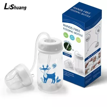 Bình sữa rảnh tay LISHUANG, Bộ bình sữa cổ bình tự ăn, Bóng trọng lực chất lượng cao có cọ rơm 5oz / 150ml Bình trữ sữa cho bé từ 3 tháng tuổi trở lên