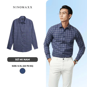 Áo Sơ Mi Nam Dài Tay NINOMAXX Xanh Caro Chất Melange Cotton Chống Nhăn Tôn Dáng Lịch Lãm 2110030