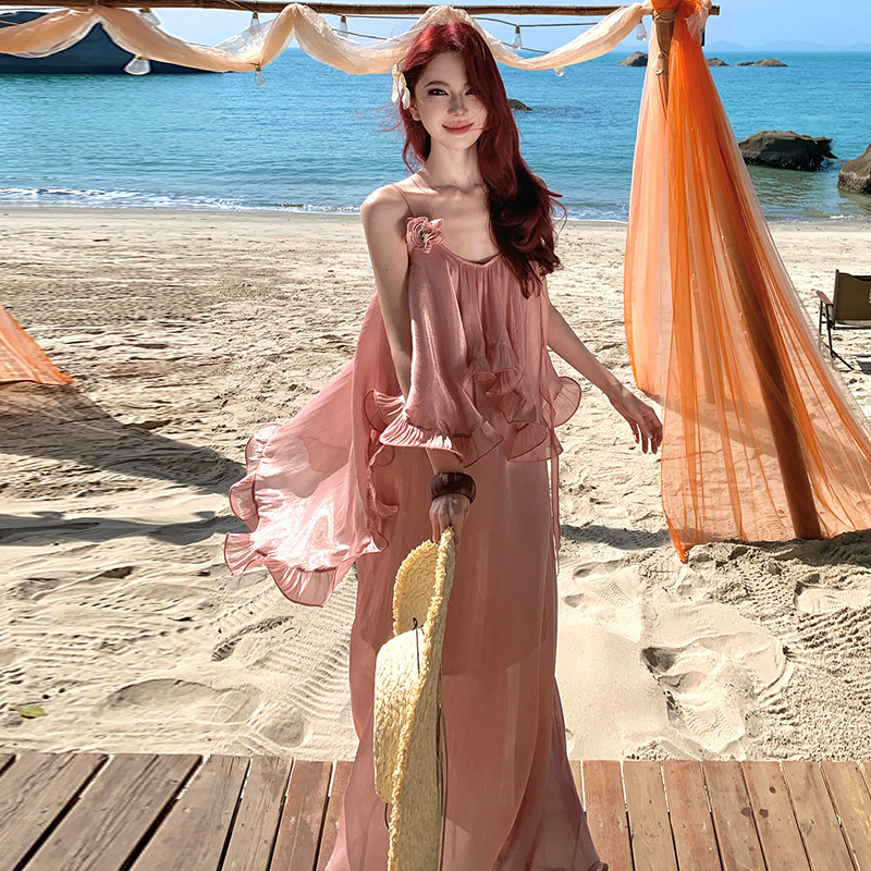 Đầm maxi hai dây tầng bèo bồng bềnh
