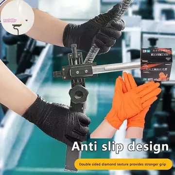 XOITR 10 / 30 Chiếc Găng Tay Dùng Một Lần Công Nghiệp Có Họa Tiết Kim Cương Tay Cầm Cho Cơ Khí An Toàn Và Găng Tay Làm Việc Găng Tay Nitrile Cam Hạng Nặng PH