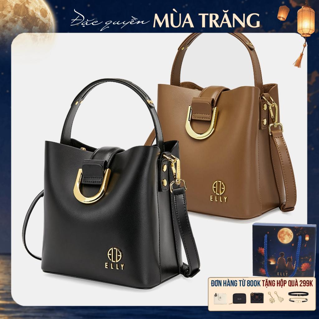 Túi xách nữ da thật ELLY ET142 túi hand bag bucket bag cao cấp thời trang sang trọng