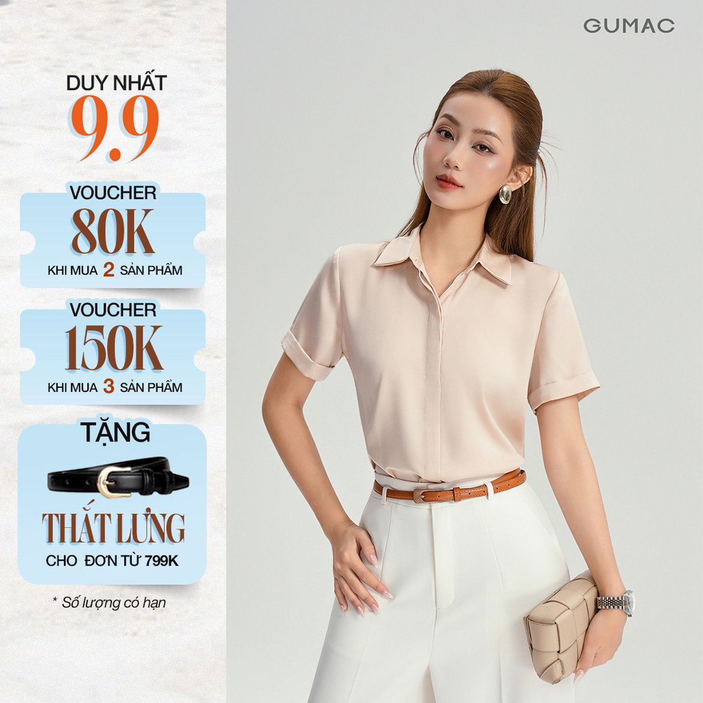 Áo Sơ Mi Nữ GUMAC Công Sở Tay Ngắn Nẹp Giấu Nút Đứng Form Chất Lụa Dày Dặn Cao Cấp LAF0339