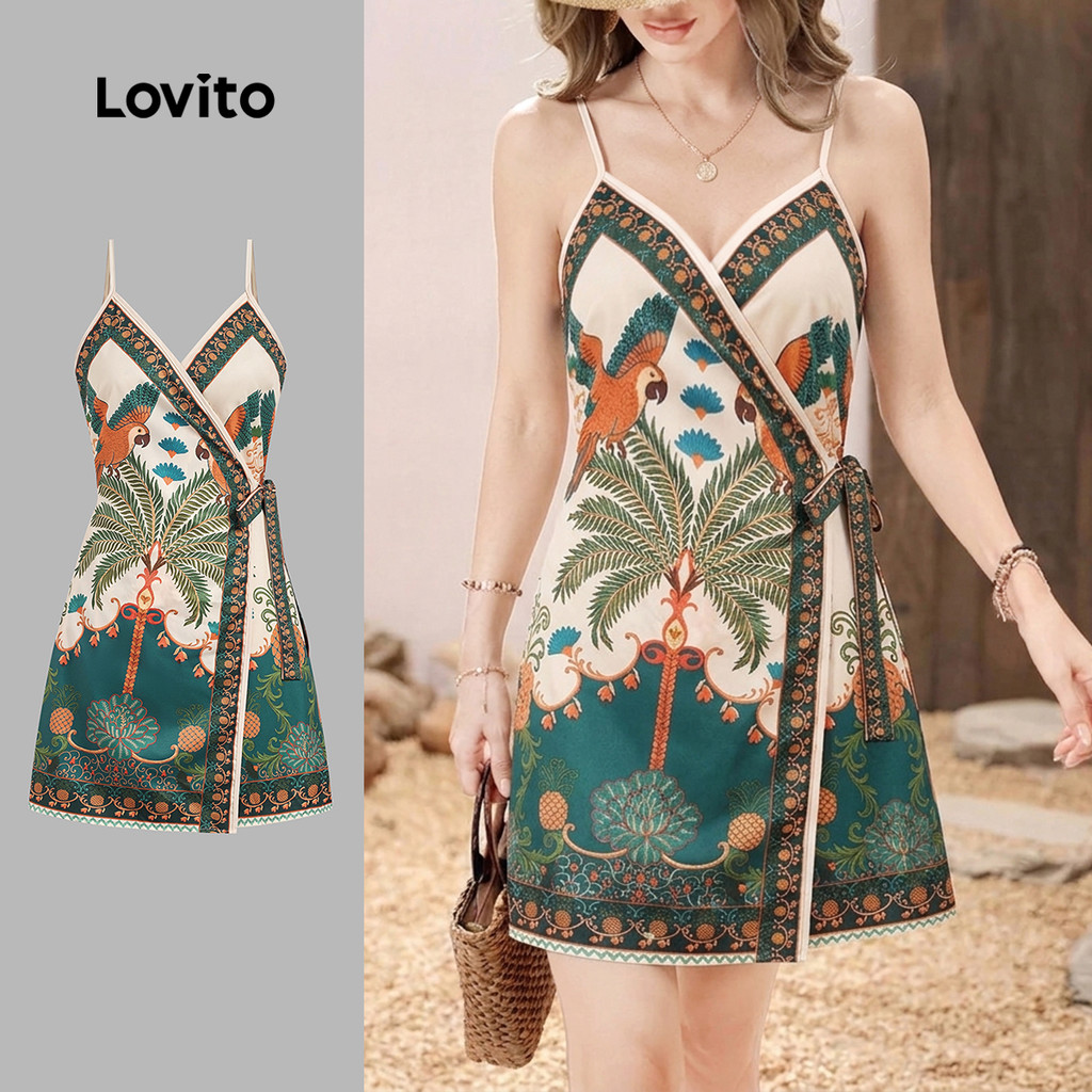 Lovito Váy Boho phong cách dân tộc buộc dây dành cho nữ mùa Xuân/Hè DRB198P1D153