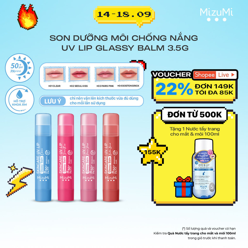 Son Dưỡng Môi Chống Nắng MizuMi Skincare UV Lip Glassy Balm Clear / Seoul Kiss 3.5g