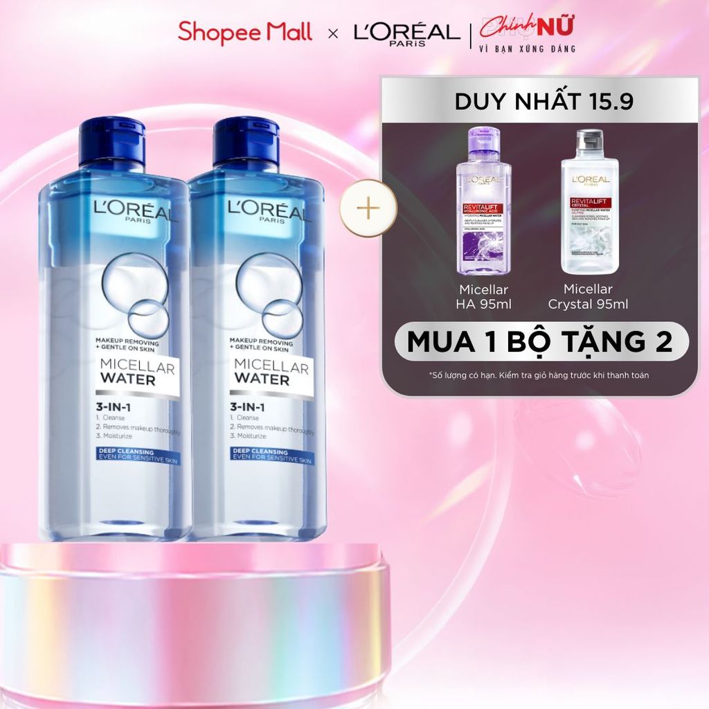 PB- Bộ 2 nước tẩy trang đa năng 3in1 làm sạch sâu L'Oreal Paris 400ml x 2