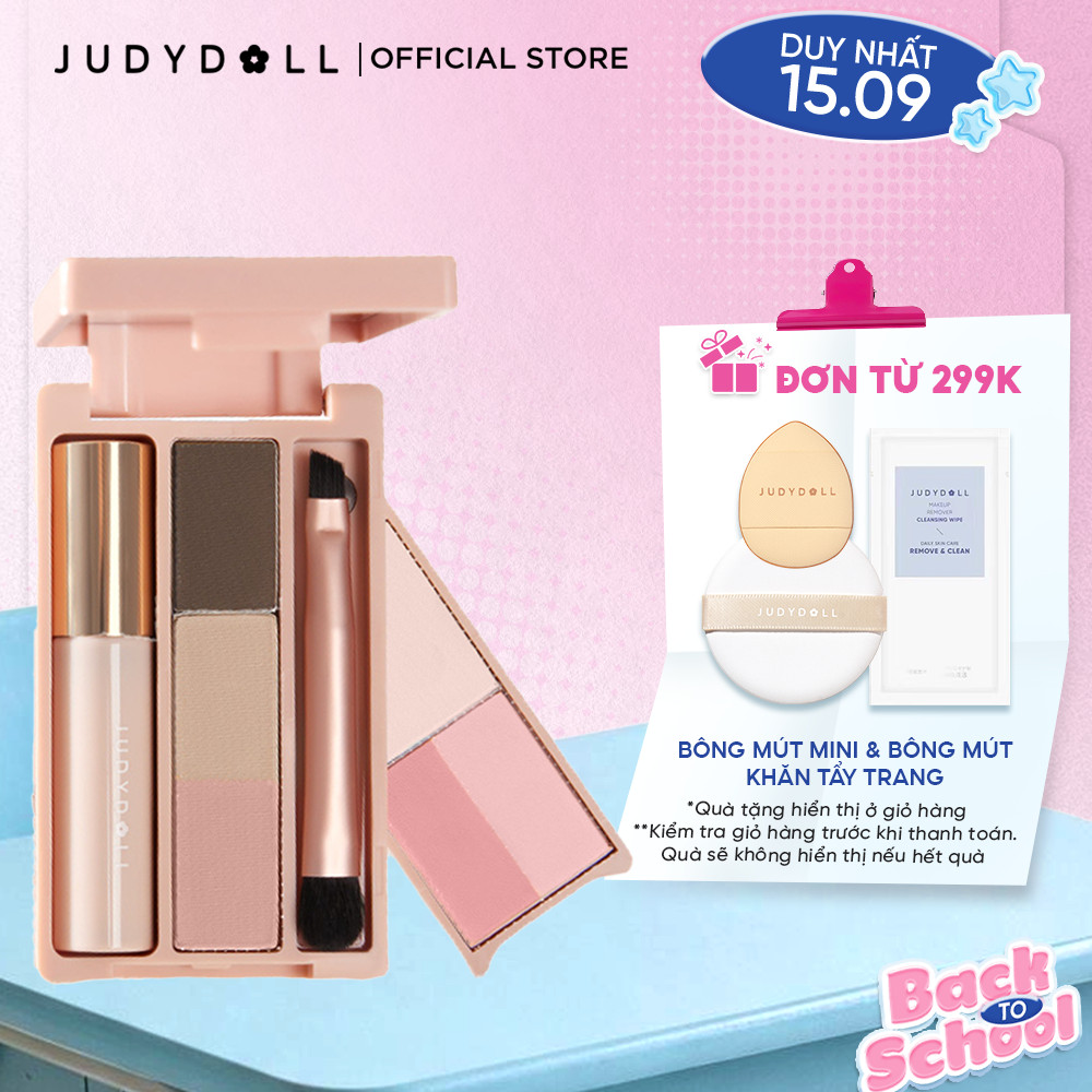 Bảng Phấn Trang Điểm Cầm Tay JUDYDOLL Mini Makeup Palette Đa năng Nhỏ gọn Phấn mắt Kẻ mắt Chân mày Má hồng Tạo khối Bắt sáng Mascara Son kem 10g