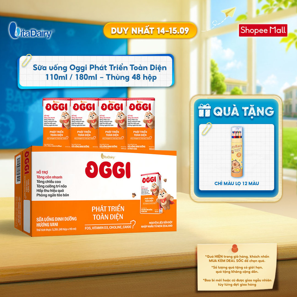 [THÙNG 48 HỘP] Sữa uống Oggi Phát triển toàn diện - Hộp 110ml/180ml - Giúp bé tăng cân khoẻ, hỗ trợ phát triển toàn diện