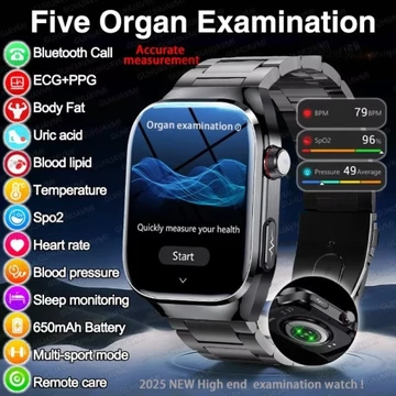 2026 ECG + PPG Organs Viscera Laser Chẩn đoán Đồng hồ thông minh Axit Uric Mỡ cơ thể Huyết áp Phân tích cơ thể Gọi sức khỏe Đồng hồ nam