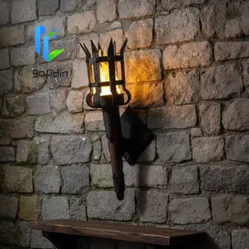 Đèn tường đèn pin thời trung cổ GOFIDIN, Đèn pin kép cổ điển Đèn pin giả treo tường, Đèn pin trang trí đèn Led chiếu sáng in 3D Chủ đề tưởng tượng Halloween Ngọn lửa Đèn pin phòng thoát hiểm