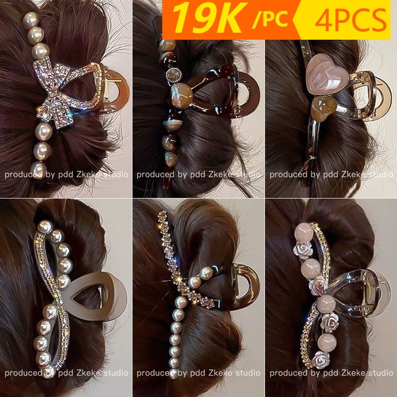 Kẹp ngọc trai phong cách Hàn Quốc lớn Kẹp tóc nữ Khối lượng nhiều hơn Kẹp tóc cá mập