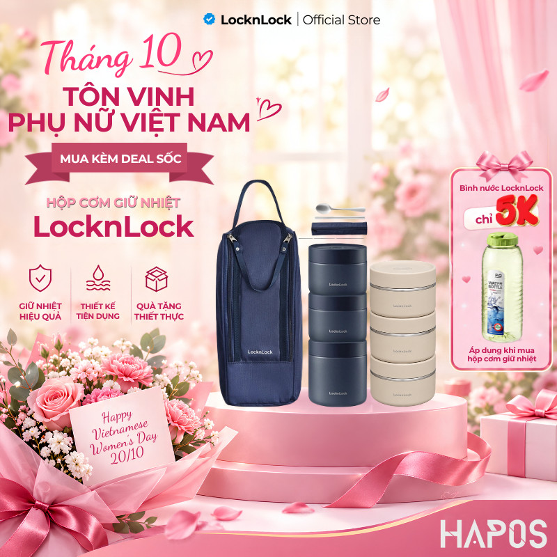 Hộp cơm giữ nhiệt văn phòng 1.1L LocknLock 3 ngăn LHC8052S01, kèm túi và muỗng đũa - HAPOS LOF