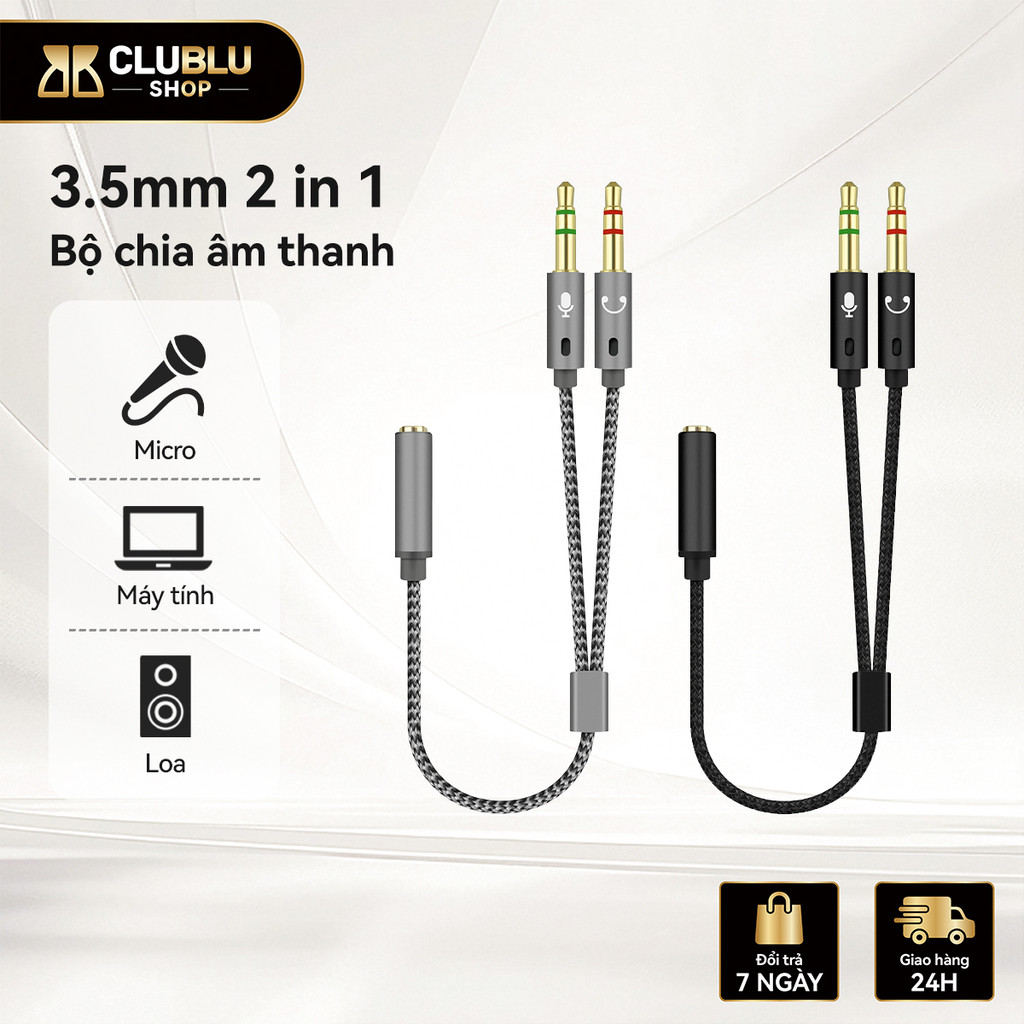 CLUBLU Cáp Chuyển Đổi Audio & Mic 3.5mm (2-in-1) Dây Bọc Sợi Kết Nối ...