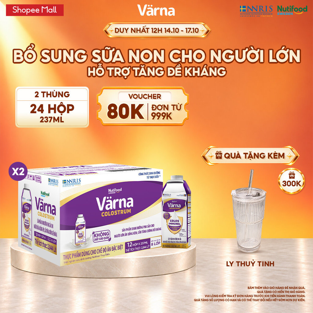 [COMBO ĐỀ KHÁNG 2] Combo 2 Thùng 12 Hộp Sữa Bột Pha Sẵn Varna Colostrum (24 Hộp GIấy) Bổ Sung Sữa Non Tăng Đề Kháng
