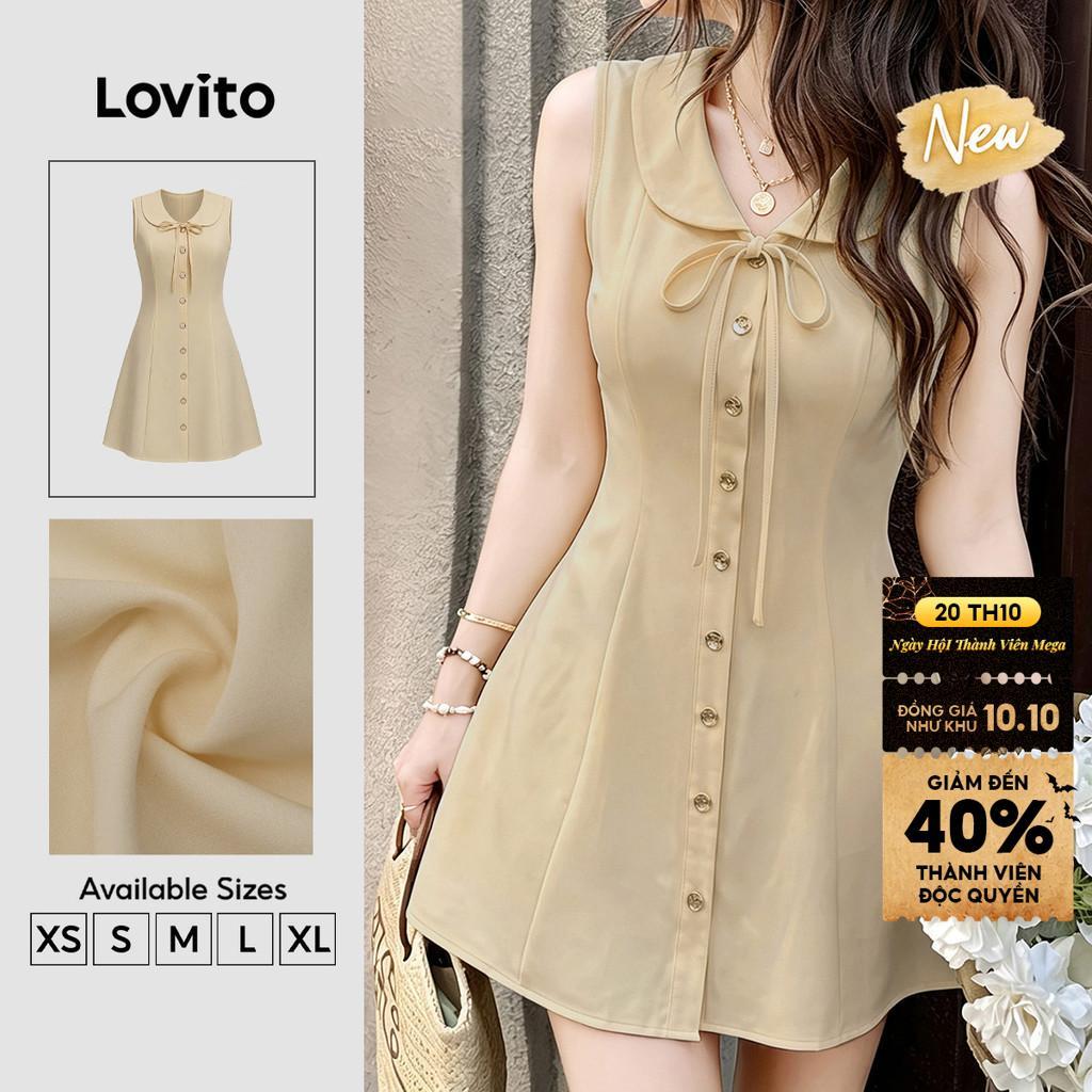 (New Arrival) Lovito Váy Kaki nữ dáng chữ a ngắn cài nút phía trước Phong cách thường ngày và thư giãn mặc cuối tuần mùa xuân hè DRB206TD060