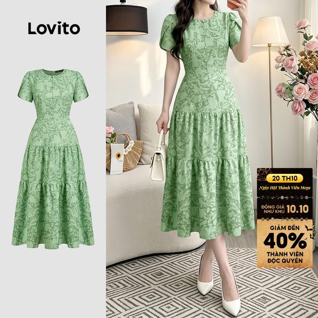 Lovito Đầm nữ xanh lá thời trang xuân hè xếp ly thanh lịch DRK8P1D725