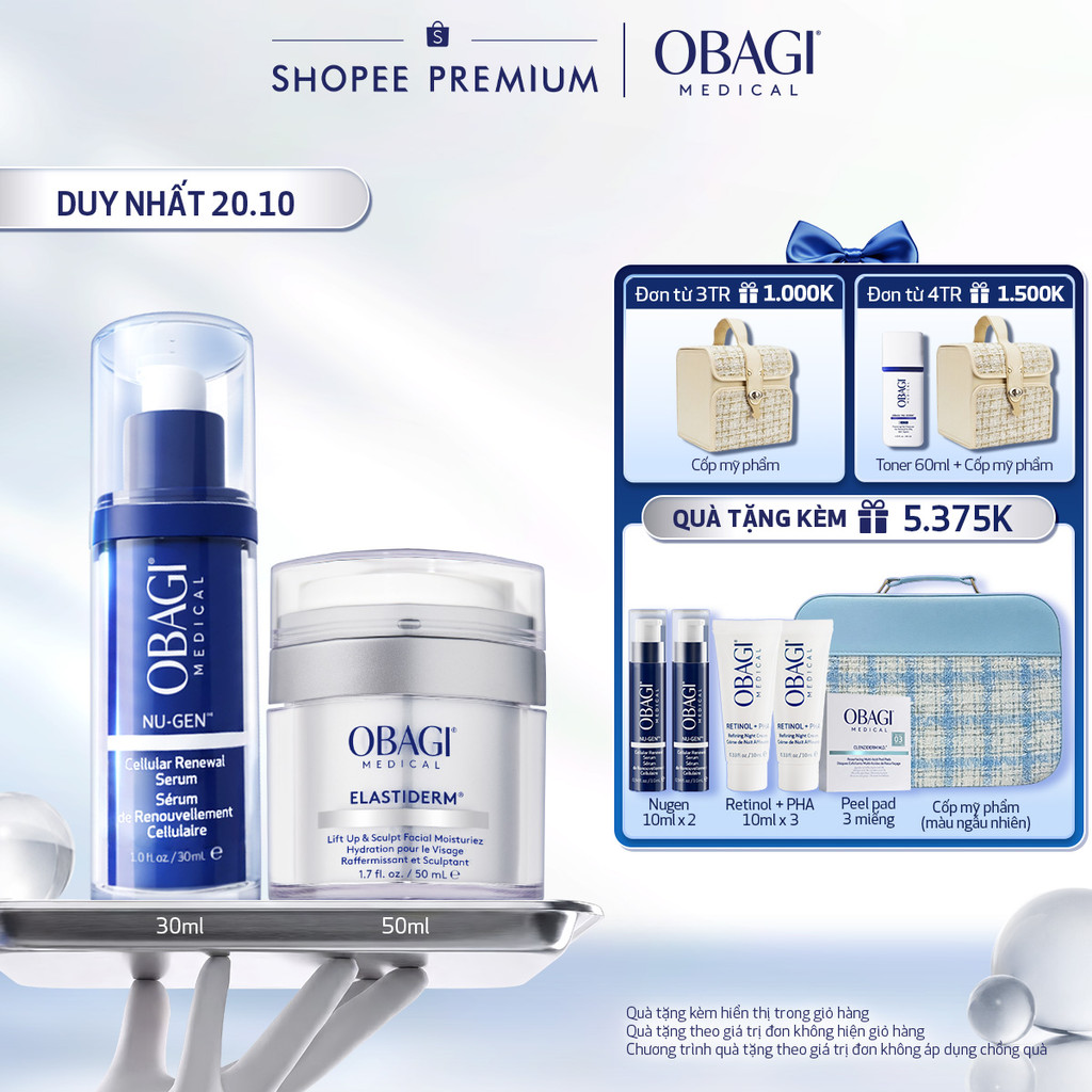 Combo Serum Kích Hoạt Năng Lượng Tế Bào Obagi Nugen 30ml & Kem Dưỡng ELASTIDERM Lift up & Sculpt Facial Moisturizer 50ml