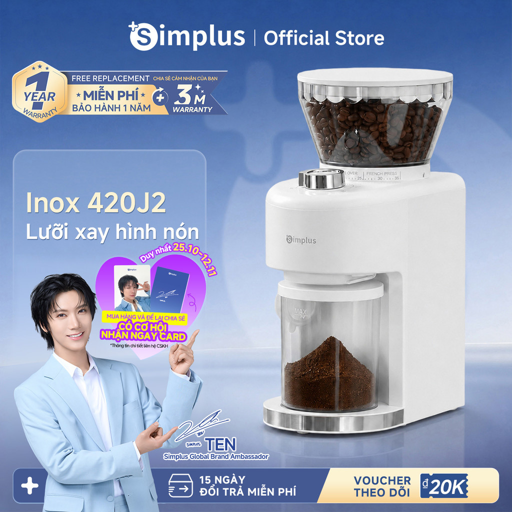Simplus×TEN Máy Xay Cà Phê Điện Máy Xay Bột Thông Minh Gia Đình 35 MDJH004 - Bảo Hành 1 Năm 1 Đổi 1
