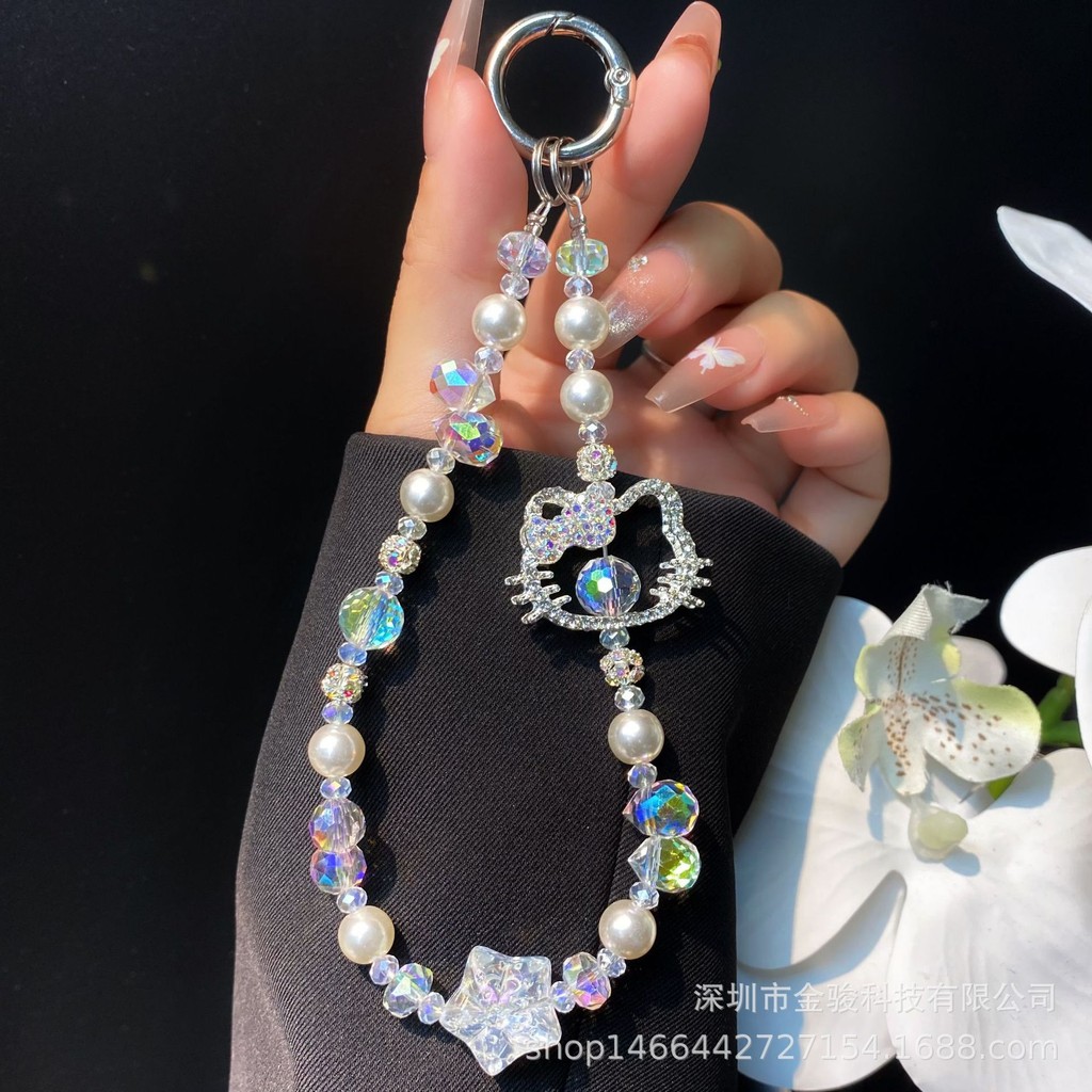 Phụ kiện điện thoại di động Hoạt hình Kim cương giả dễ thương kt Cat Đính cườm Dây chuyền điện thoại di động ccd Dây buộc máy ảnh Dây buộc điện thoại di động Ngôi sao tự làm Dây buộc pha lê Chống thất lạc Điện thoại di động chống sốc phổ thông