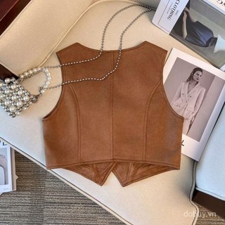 Áo gile retro không tay phong cách bohemian vintage phương Tây, da lộn thêu nặng, phù hợp thời trang hàng ngày