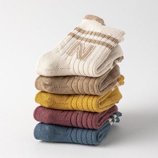 B1 (0-2 tuổi) Set 5 đôi tất chống trơn chữ N sọc ngang chất cotton mềm mại thấm hút mồ hôi cho bé trai và bé gái