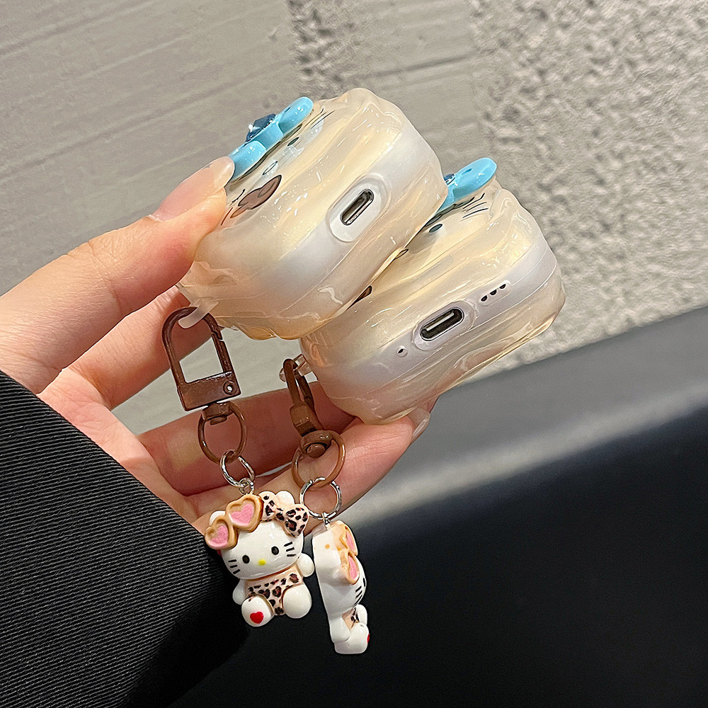 Vỏ AirPods 3D Cat Leopard In Hình Hoạt Hình + Mặt Dây Chuyền Cho AirPods Pro3 4 / 3 / 2 / 1 Vỏ Tai Nghe Pro Pro2