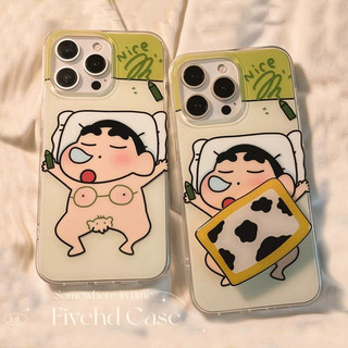Ins Fun Hoạt Hình Dễ Thương Crayon Shin-chan Giá Đỡ Lấp Lánh Bling Vỏ Cho iPhone 17 11 16 16E 15 14 13 12 Pro Xs Max XR X 7 8 6 Plus SE Vỏ Điện Thoại TPU Mềm Vỏ Bảo Vệ