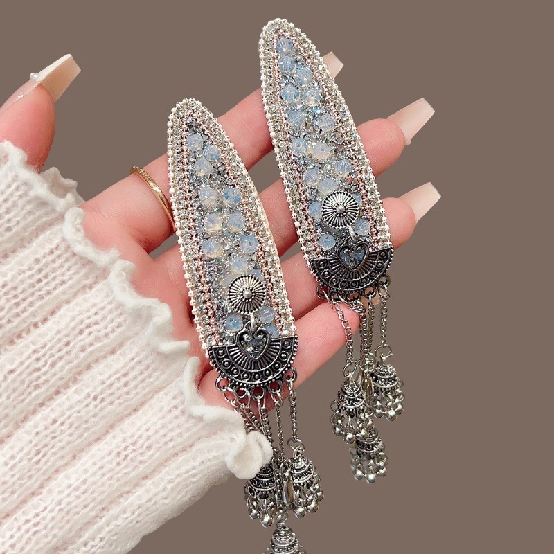 Kẹp Tóc Hình Quạt Phong Cách Retro Trung Hoa Cao Cấp Với Kim Cương Nhấp Nháy - Mẫu Mới Sẵn Hàng