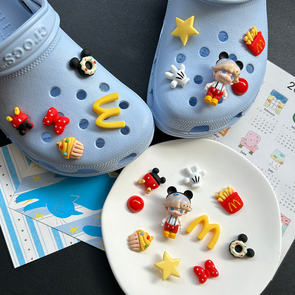 Phụ kiện lỗ Pop Mart Mickey Dimoo hoa dễ thương DIY cho Crocs, khóa giày có thể tháo rời cao cấp